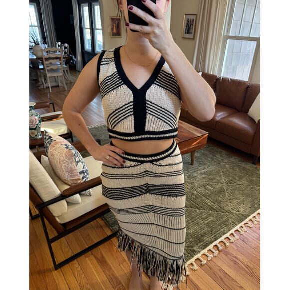 EXPRESS Crochet Striped Fringe Two Piece Skirt Set Size XS / M - Picture 3 of 9